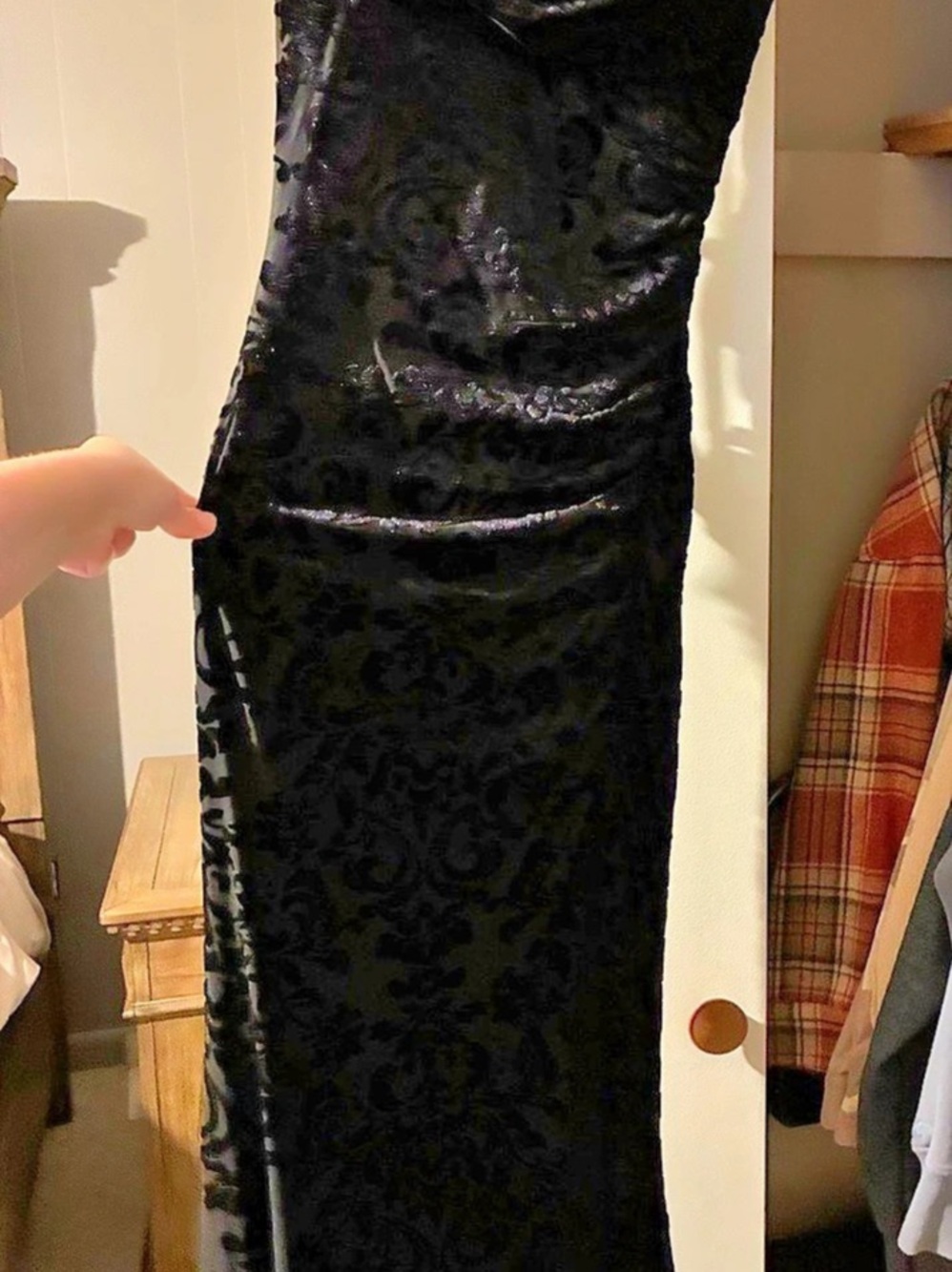 Windsor Ashlie Velvet Burnout Lace-Up Formal Dress Black Maxi